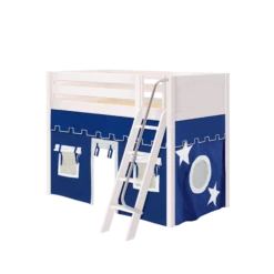 Maxtrix Twin Mid Loft Bed With Angled Ladder + Curtain -Kids Furniture SNAP22 WP