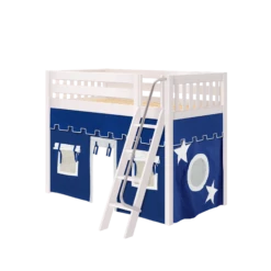 Maxtrix Twin Mid Loft Bed With Angled Ladder + Curtain -Kids Furniture SNAP22 WS