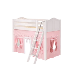 Maxtrix Twin Mid Loft Bed With Angled Ladder + Curtain -Kids Furniture SNAP23 WC