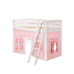 Maxtrix Twin Mid Loft Bed With Angled Ladder + Curtain -Kids Furniture SNAP23 WS