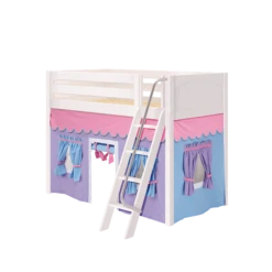 Maxtrix Twin Mid Loft Bed With Angled Ladder + Curtain -Kids Furniture SNAP27 WP