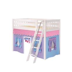 Maxtrix Twin Mid Loft Bed With Angled Ladder + Curtain -Kids Furniture SNAP27 WS