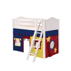 Maxtrix Twin Mid Loft Bed With Angled Ladder + Curtain -Kids Furniture SNAP29 WC