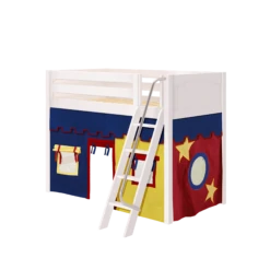 Maxtrix Twin Mid Loft Bed With Angled Ladder + Curtain -Kids Furniture SNAP29 WP