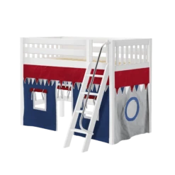 Maxtrix Twin Mid Loft Bed With Angled Ladder + Curtain