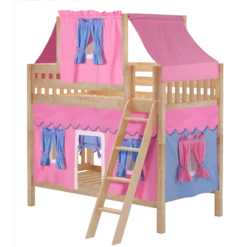 Maxtrix Twin Medium Bunk Bed With Angled Ladder, Top Tent + Curtain -Kids Furniture SOFTSPOT28 NS