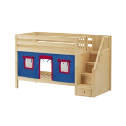 Maxtrix Twin Low Bunk Bed With Stairs + Curtain 39 Maxtrix Twin Low Bunk Bed With Stairs + Curtain -Kids Furniture STACKER21 NP