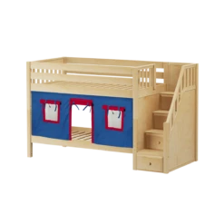 Maxtrix Twin Low Bunk Bed With Stairs + Curtain 35 Maxtrix Twin Low Bunk Bed With Stairs + Curtain -Kids Furniture STACKER21 NS