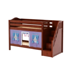 Maxtrix Twin Low Bunk Bed With Stairs + Curtain 33 Maxtrix Twin Low Bunk Bed With Stairs + Curtain -Kids Furniture STACKER27 CC