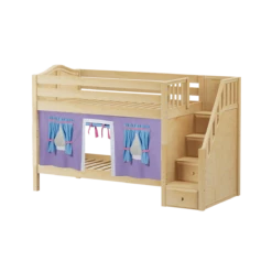 Maxtrix Twin Low Bunk Bed With Stairs + Curtain 34 Maxtrix Twin Low Bunk Bed With Stairs + Curtain -Kids Furniture STACKER27 NC