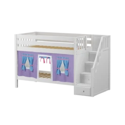 Maxtrix Twin Low Bunk Bed With Stairs + Curtain 25 Maxtrix Twin Low Bunk Bed With Stairs + Curtain -Kids Furniture STACKER27 WS