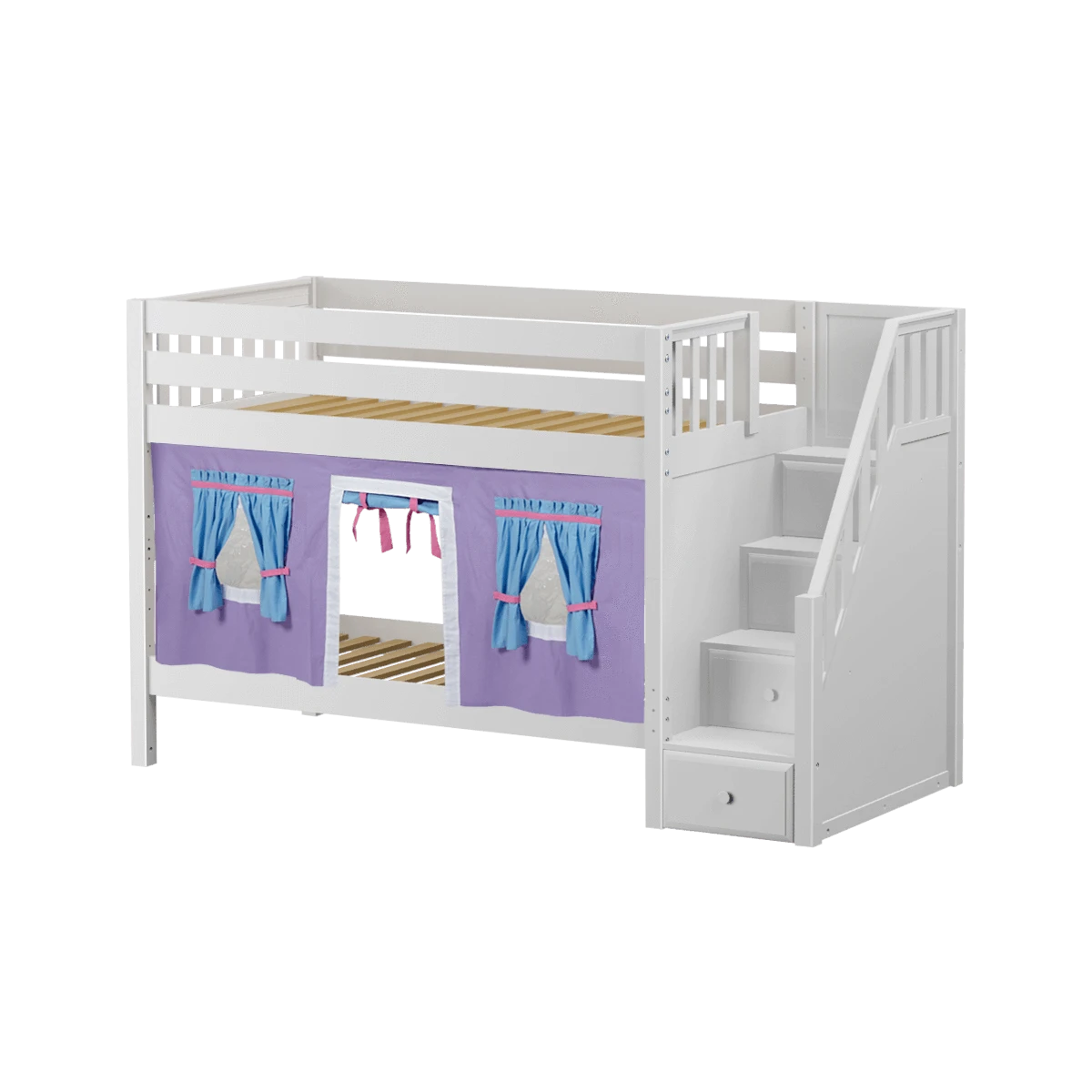 Maxtrix Twin Low Bunk Bed With Stairs + Curtain 6 Maxtrix Twin Low Bunk Bed With Stairs + Curtain - Image 4