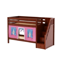Maxtrix Twin Low Bunk Bed With Stairs + Curtain 29 Maxtrix Twin Low Bunk Bed With Stairs + Curtain -Kids Furniture STACKER28 CS