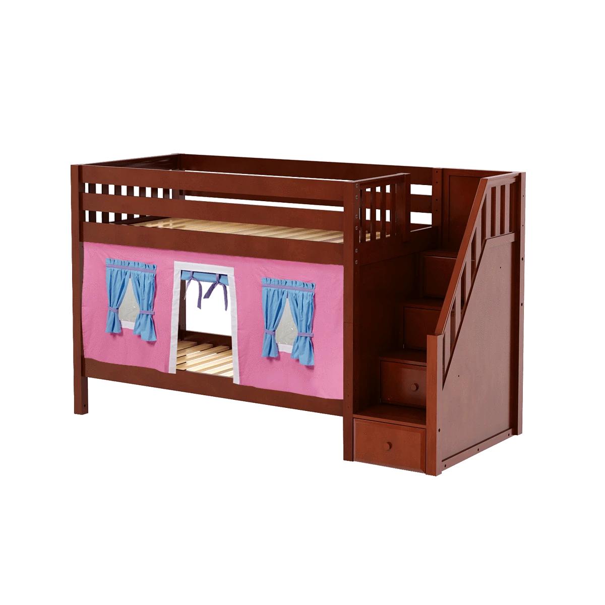 Maxtrix Twin Low Bunk Bed With Stairs + Curtain 10 Maxtrix Twin Low Bunk Bed With Stairs + Curtain - Image 8