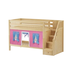 Maxtrix Twin Low Bunk Bed With Stairs + Curtain 31 Maxtrix Twin Low Bunk Bed With Stairs + Curtain -Kids Furniture STACKER28 NS