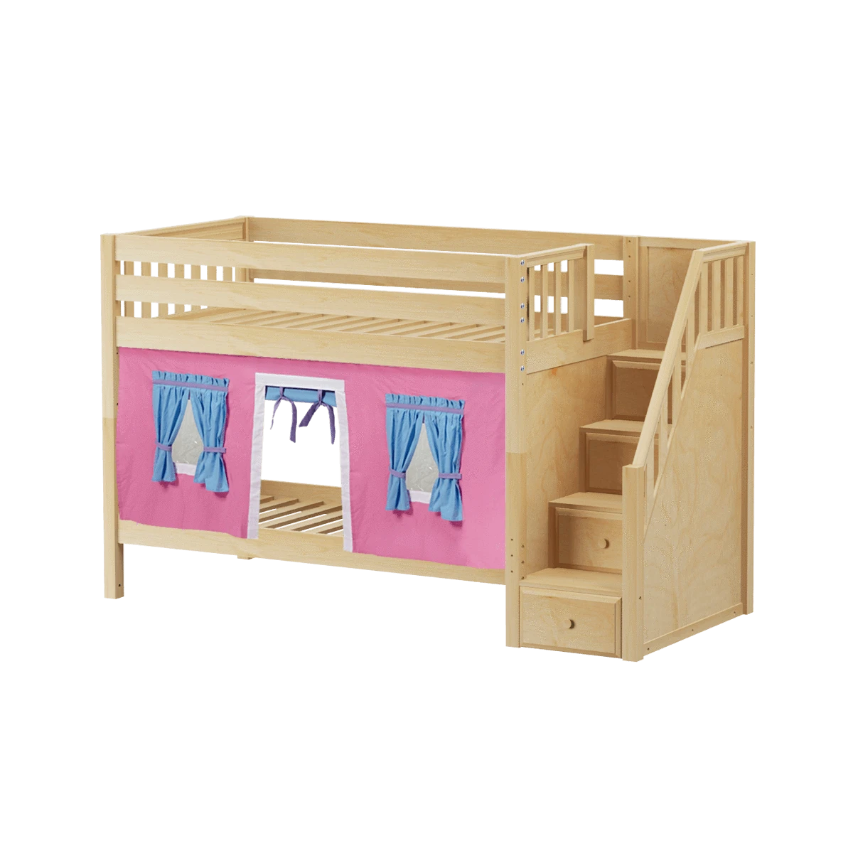Maxtrix Twin Low Bunk Bed With Stairs + Curtain 12 Maxtrix Twin Low Bunk Bed With Stairs + Curtain - Image 10