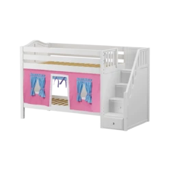 Maxtrix Twin Low Bunk Bed With Stairs + Curtain 38 Maxtrix Twin Low Bunk Bed With Stairs + Curtain -Kids Furniture STACKER28 WC