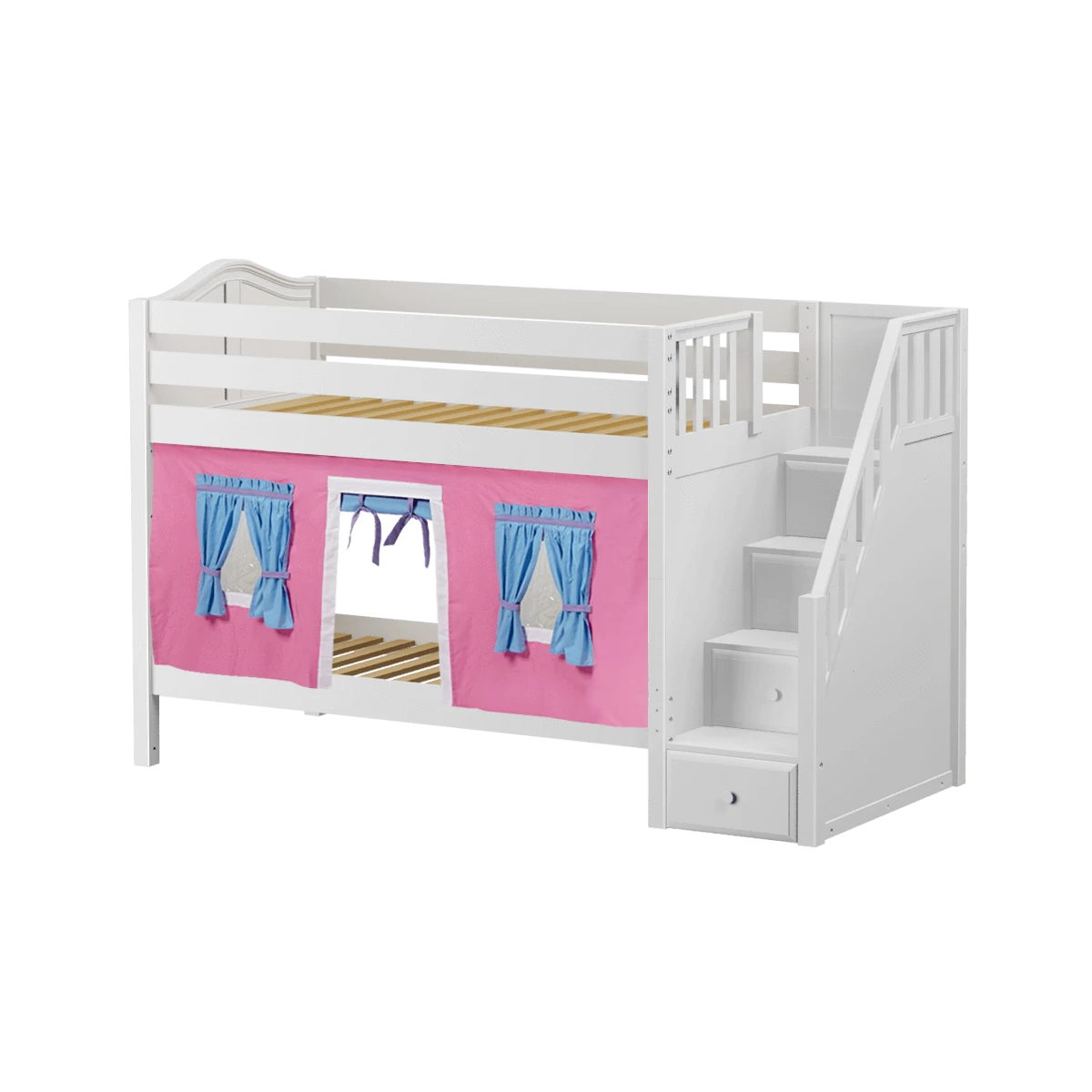 Maxtrix Twin Low Bunk Bed With Stairs + Curtain 19 Maxtrix Twin Low Bunk Bed With Stairs + Curtain - Image 17