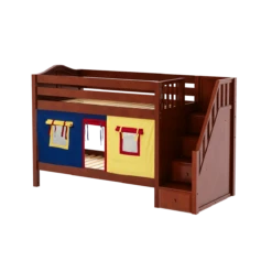 Maxtrix Twin Low Bunk Bed With Stairs + Curtain 40 Maxtrix Twin Low Bunk Bed With Stairs + Curtain -Kids Furniture STACKER29 CC