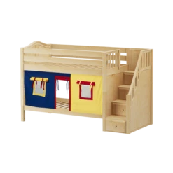 Maxtrix Twin Low Bunk Bed With Stairs + Curtain 36 Maxtrix Twin Low Bunk Bed With Stairs + Curtain -Kids Furniture STACKER29 NC