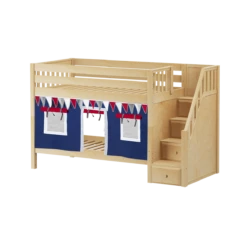 Maxtrix Twin Low Bunk Bed With Stairs + Curtain 30 Maxtrix Twin Low Bunk Bed With Stairs + Curtain -Kids Furniture STACKER44 NS