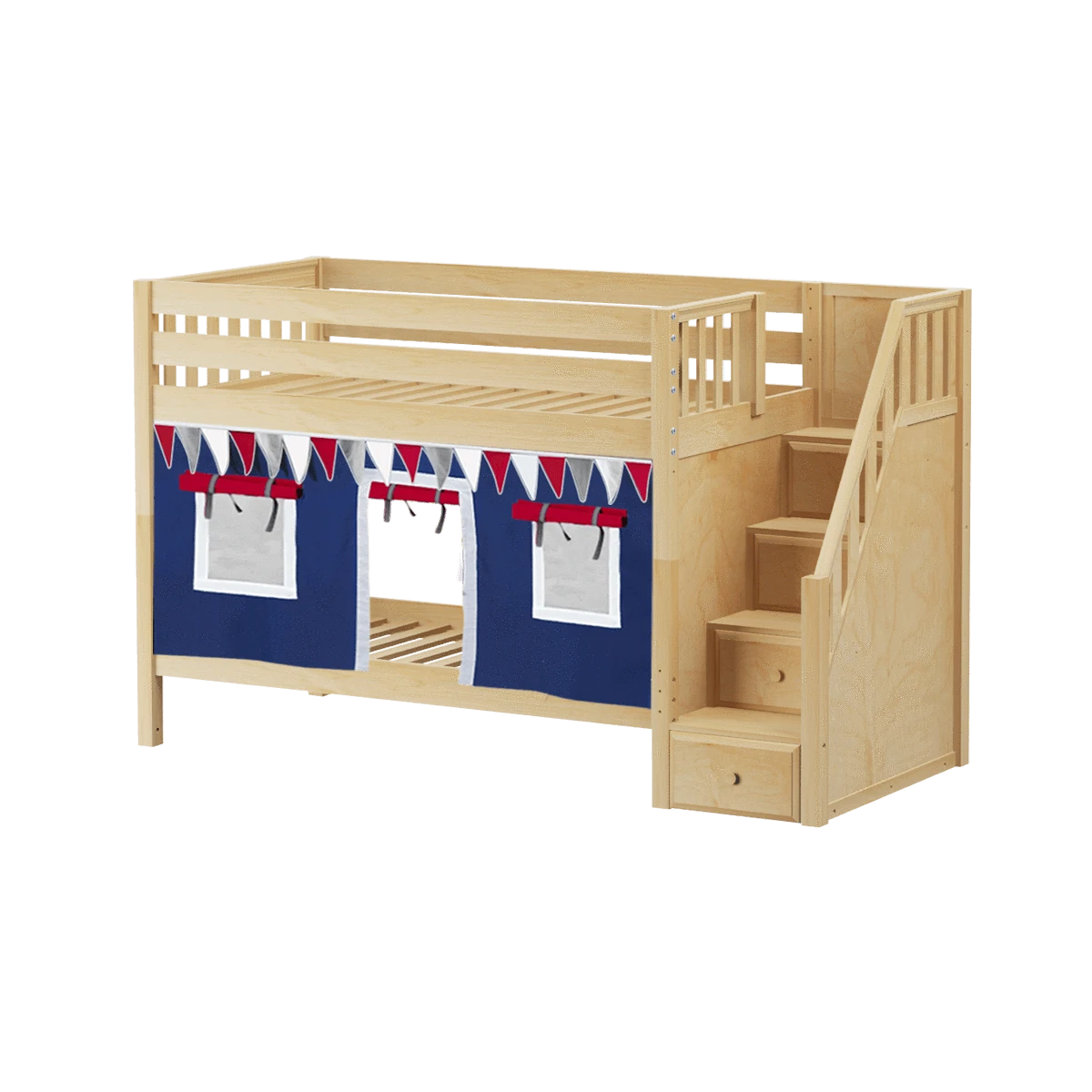 Maxtrix Twin Low Bunk Bed With Stairs + Curtain 11 Maxtrix Twin Low Bunk Bed With Stairs + Curtain - Image 9