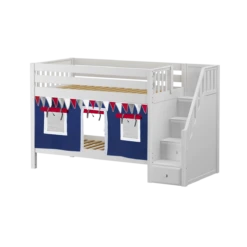 Maxtrix Twin Low Bunk Bed With Stairs + Curtain 37 Maxtrix Twin Low Bunk Bed With Stairs + Curtain -Kids Furniture STACKER44 WS