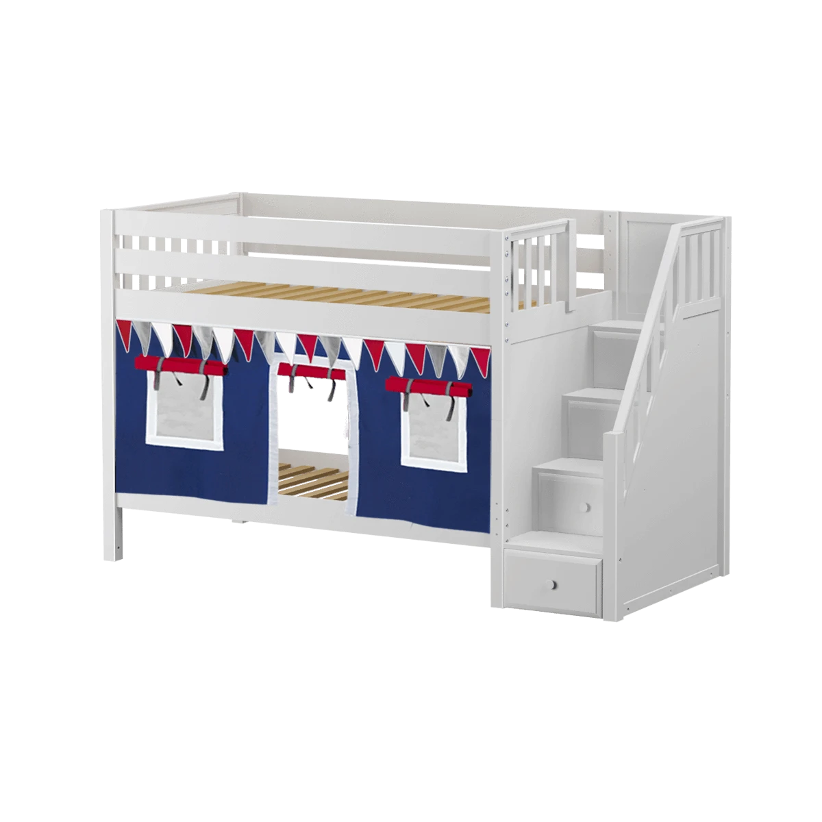 Maxtrix Twin Low Bunk Bed With Stairs + Curtain 18 Maxtrix Twin Low Bunk Bed With Stairs + Curtain - Image 16