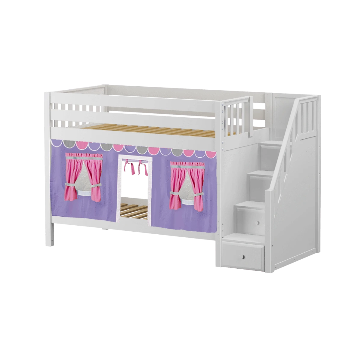 Maxtrix Twin Low Bunk Bed With Stairs + Curtain 3 Maxtrix Twin Low Bunk Bed With Stairs + Curtain