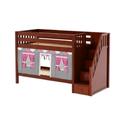 Maxtrix Twin Low Bunk Bed With Stairs + Curtain 32 Maxtrix Twin Low Bunk Bed With Stairs + Curtain -Kids Furniture STACKER57 CS