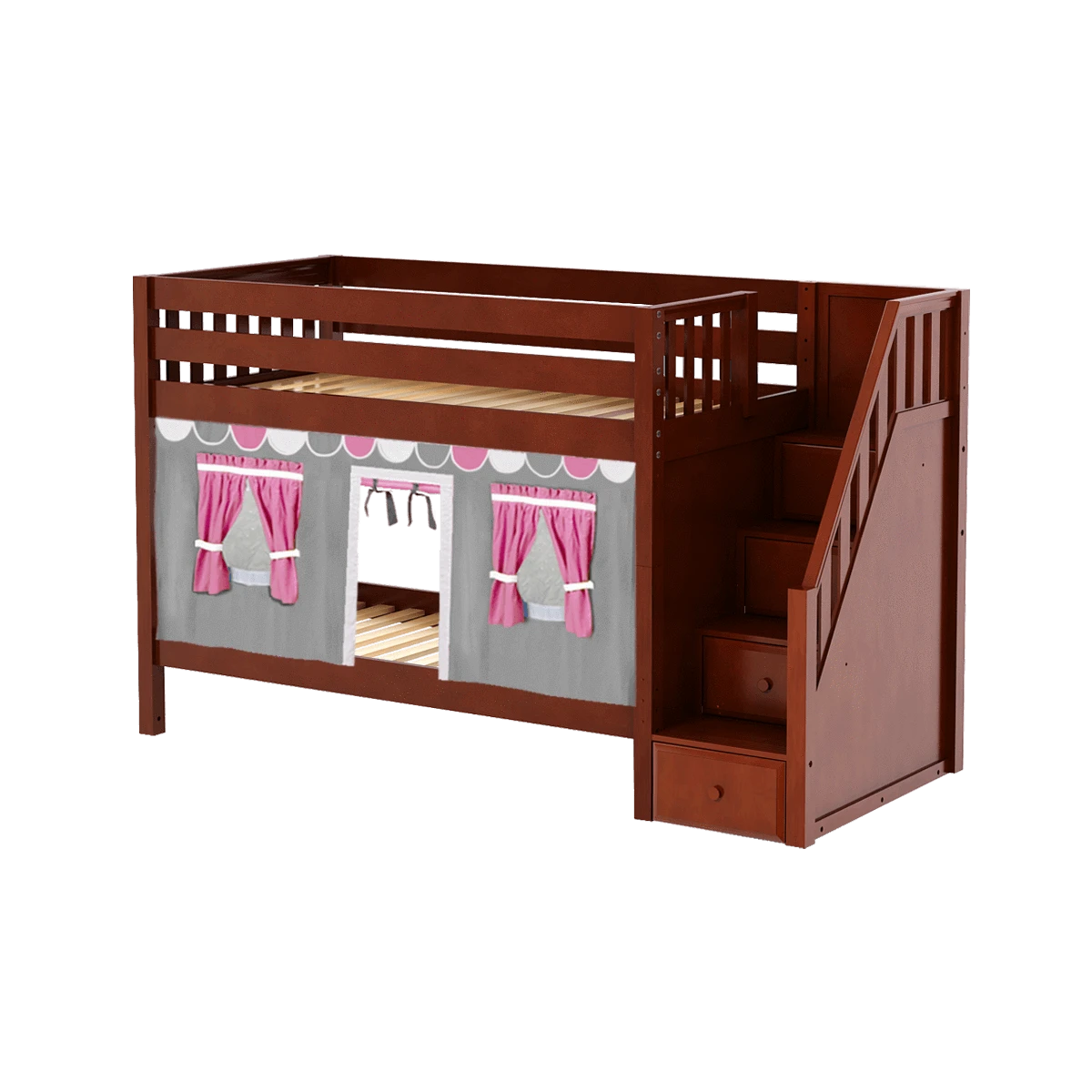 Maxtrix Twin Low Bunk Bed With Stairs + Curtain 13 Maxtrix Twin Low Bunk Bed With Stairs + Curtain - Image 11