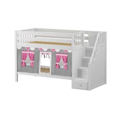 Maxtrix Twin Low Bunk Bed With Stairs + Curtain 41 Maxtrix Twin Low Bunk Bed With Stairs + Curtain -Kids Furniture STACKER57 WS