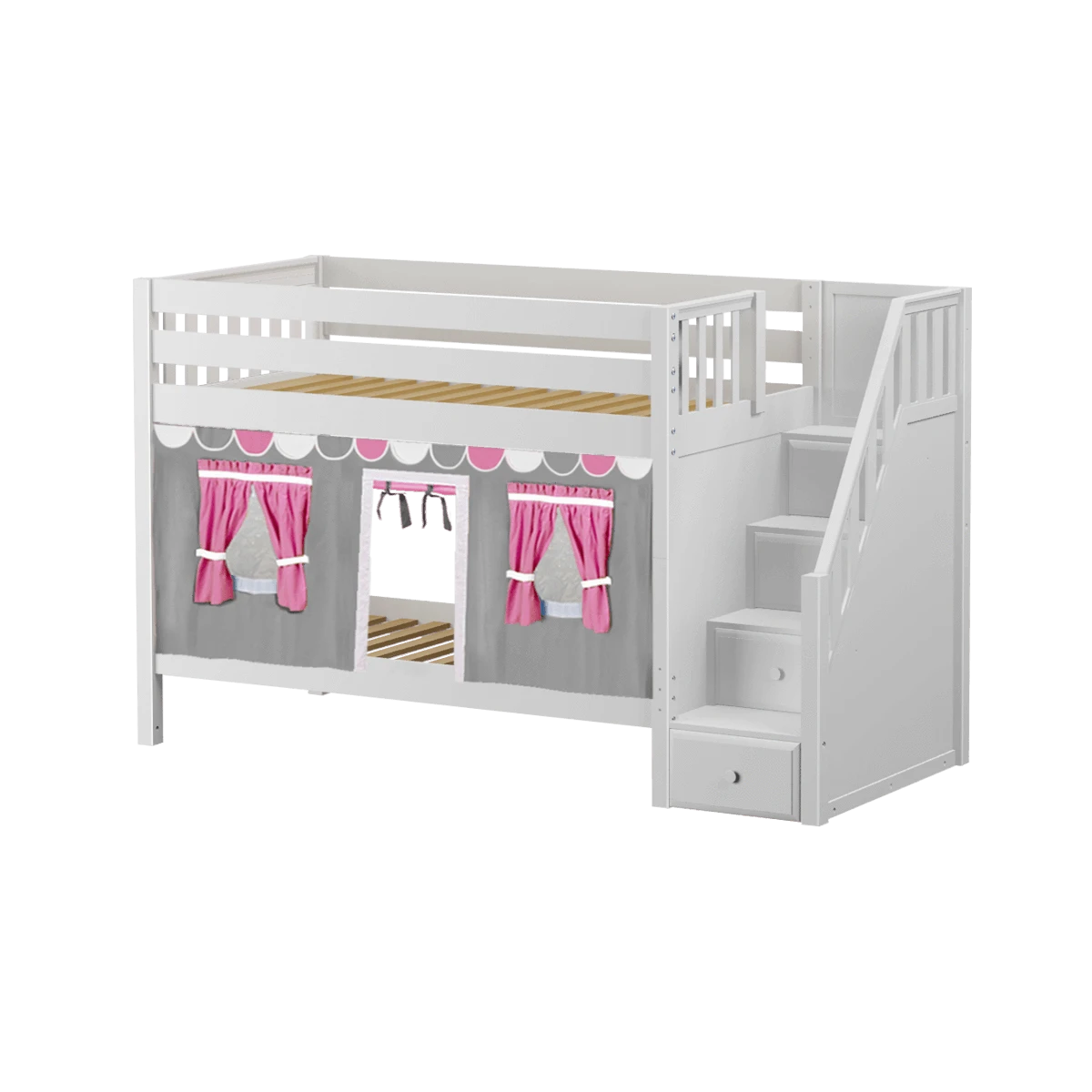 Maxtrix Twin Low Bunk Bed With Stairs + Curtain 22 Maxtrix Twin Low Bunk Bed With Stairs + Curtain - Image 20