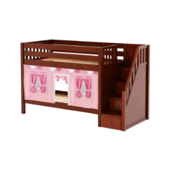 Maxtrix Twin Low Bunk Bed With Stairs + Curtain 26 Maxtrix Twin Low Bunk Bed With Stairs + Curtain -Kids Furniture STACKER64 CS