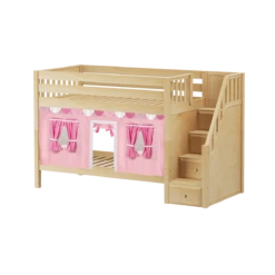 Maxtrix Twin Low Bunk Bed With Stairs + Curtain 23 Maxtrix Twin Low Bunk Bed With Stairs + Curtain -Kids Furniture STACKER64 NS