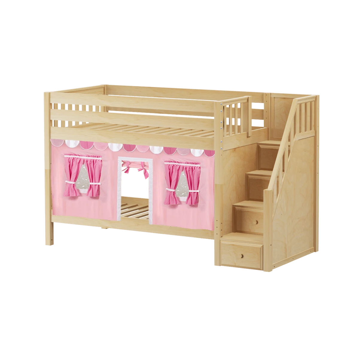 Maxtrix Twin Low Bunk Bed With Stairs + Curtain 4 Maxtrix Twin Low Bunk Bed With Stairs + Curtain - Image 2
