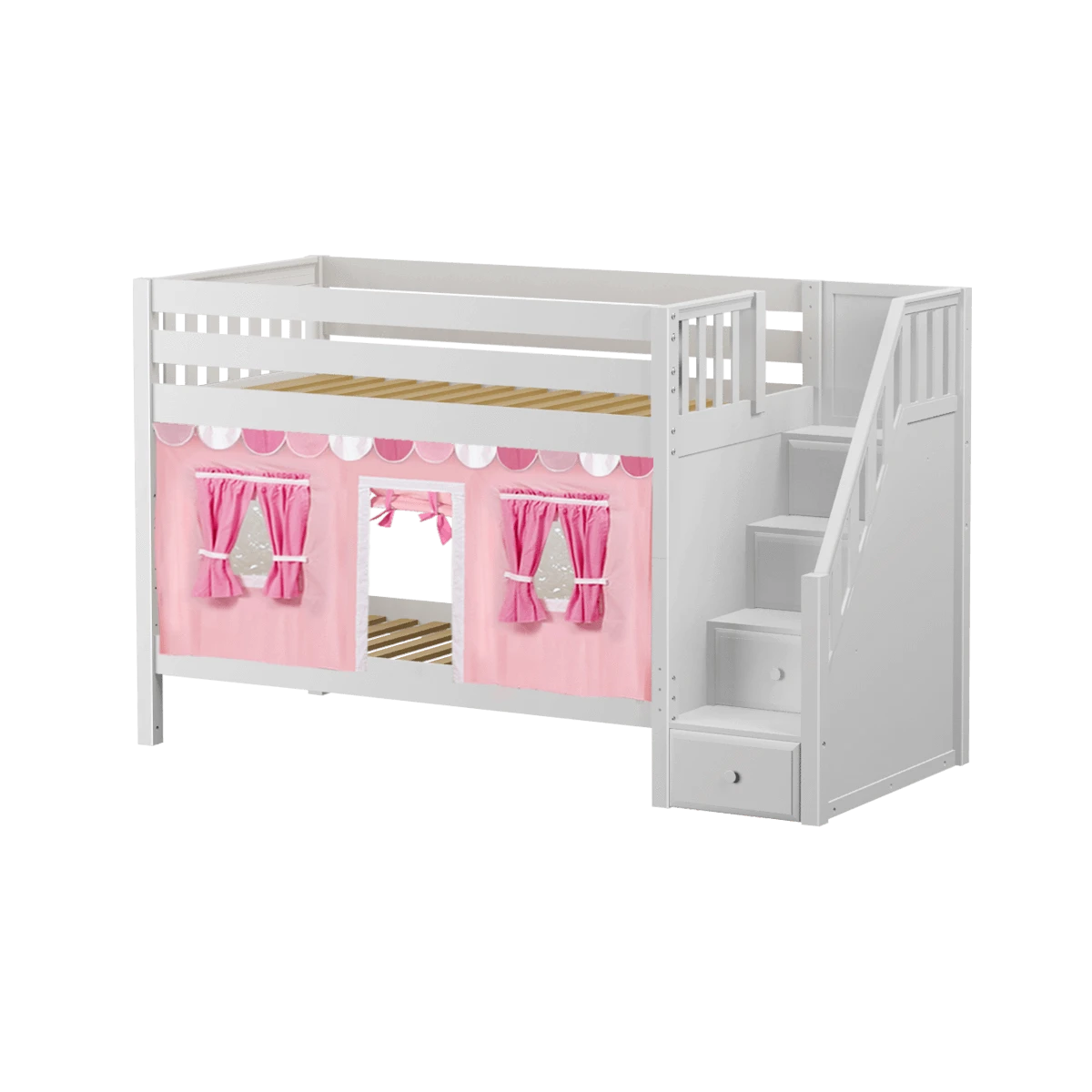 Maxtrix Twin Low Bunk Bed With Stairs + Curtain 9 Maxtrix Twin Low Bunk Bed With Stairs + Curtain - Image 7