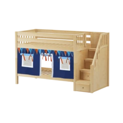 Maxtrix Twin Low Bunk Bed With Stairs + Curtain 24 Maxtrix Twin Low Bunk Bed With Stairs + Curtain -Kids Furniture STACKER80 NS