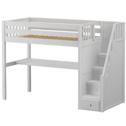 Maxtrix Twin High Loft Bed With Stairs + Desk