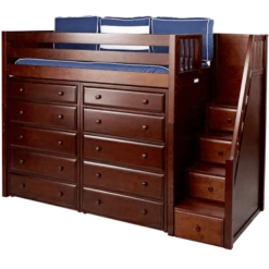 Maxtrix Twin High Loft Bed With Stairs + Storage -Kids Furniture STAR3 CP