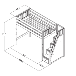 Maxtrix Twin High Loft Bed With Stairs + Corner Desk -Kids Furniture STARCS 1544723071673