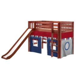 Maxtrix Twin Mid Loft Bed With Straight Ladder, Curtain + Slide