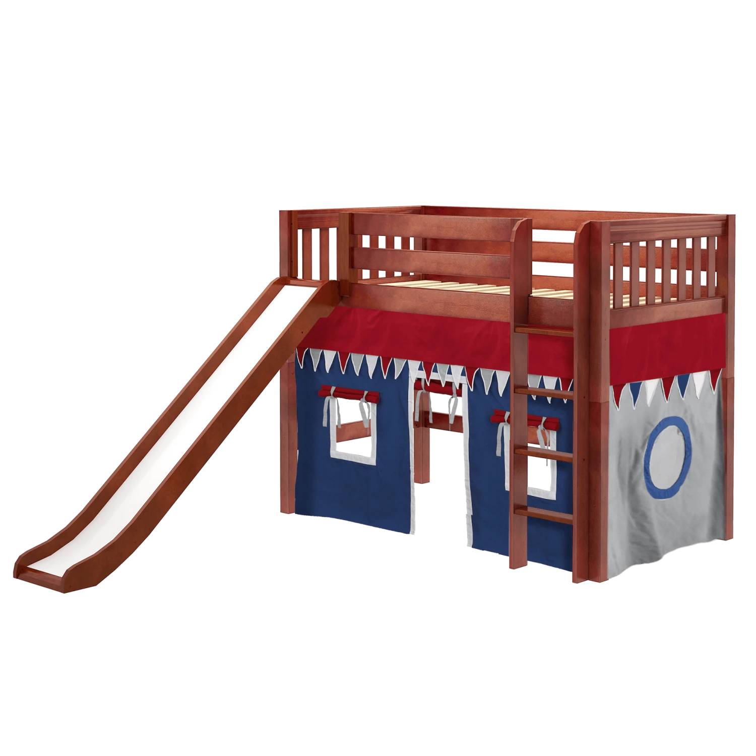 Maxtrix Twin Mid Loft Bed With Straight Ladder, Curtain + Slide 3 Maxtrix Twin Mid Loft Bed With Straight Ladder, Curtain + Slide