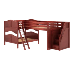 Maxtrix Full Medium Corner Loft Bunk Bed With Ladder + Stairs - R -Kids Furniture THRICE CC