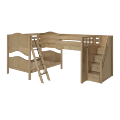 Maxtrix Full Medium Corner Loft Bunk Bed With Ladder + Stairs - R -Kids Furniture THRICE NC