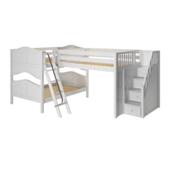 Maxtrix Full Medium Corner Loft Bunk Bed With Ladder + Stairs - R -Kids Furniture THRICE WC