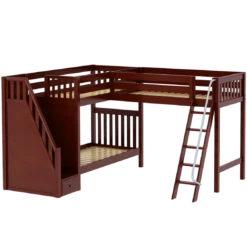 Maxtrix Twin XL High Corner Loft Bunk Bed With Ladder + Stairs - L -Kids Furniture TREY CS