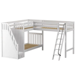 Maxtrix Twin XL High Corner Loft Bunk Bed With Ladder + Stairs - L
