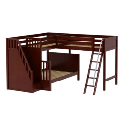 Maxtrix High Twin Over Full Corner Loft Bunk Bed With Ladder + Stairs -Kids Furniture TRIATHLON CP