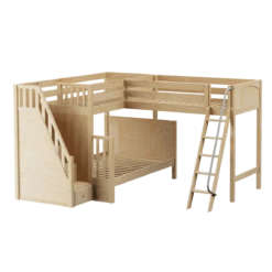 Maxtrix High Twin Over Full Corner Loft Bunk Bed With Ladder + Stairs -Kids Furniture TRIATHLON NP